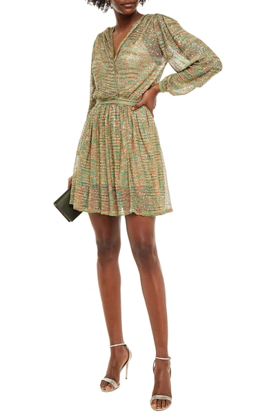 Shop Missoni Wrap-effect Sequined Crochet-knit Mini Dress In Sage Green