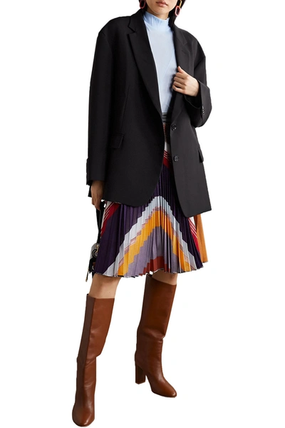Shop Missoni Pleated Striped Crochet-knit Skirt In Multicolor