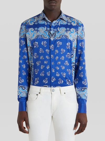 Shop Etro Bandana Scarf Print Shirt In Navy Blue