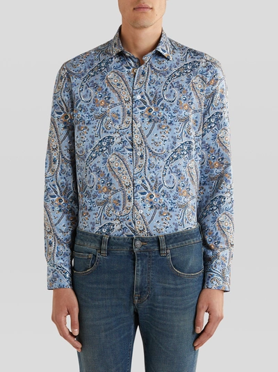 Shop Etro Paisley Cotton Shirt In Light Blue