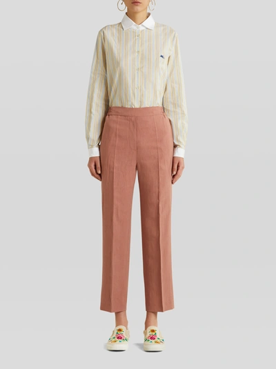 Shop Etro Linen And Silk Jogging Trousers In Red