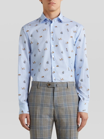 Shop Etro Striped Print Cotton Shirt In Light Blue