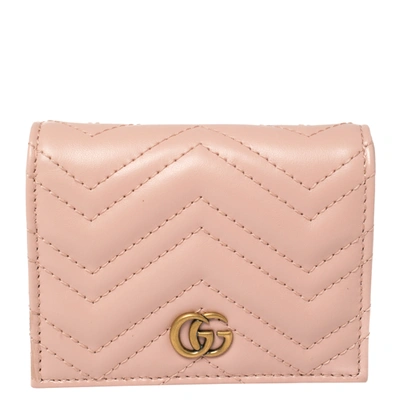 Pre-owned Gucci Pink Matelasse Leather Gg Marmont Card Case
