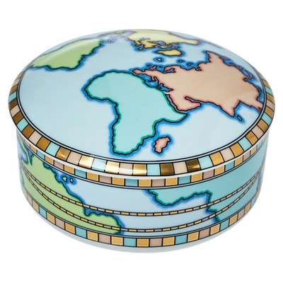 Pre-owned Tiffany & Co Porcelain World Map Trinket Jewelry Box In Blue