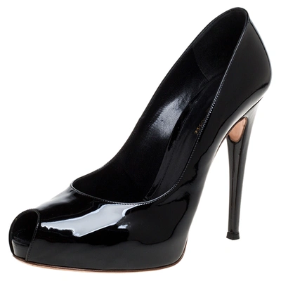 Pre-owned Gianvito Rossi Black Patent Leather Peep Toe Platform Pumps Size 41