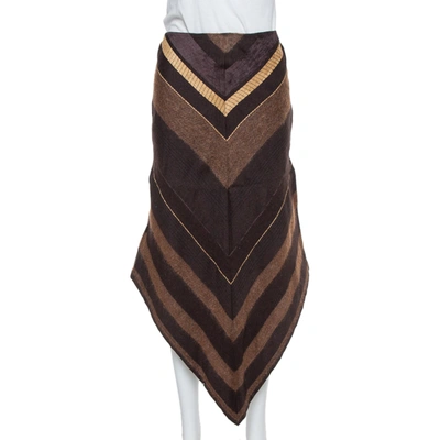 Pre-owned Chloé Brown Wool Asymmetric Hem Midi Skirt M