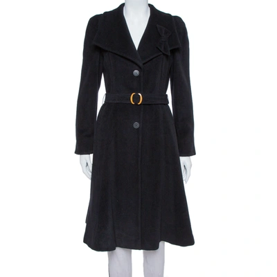 Pre-owned Giorgio Armani Black Rabbit Hair And Wool Blend Bow Detail Coat S