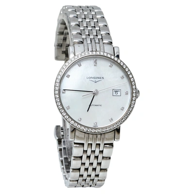Pre-owned Longines White Stainless Steel & Diamond Elegant L4.310.0 Women's Wristwatch 29mm