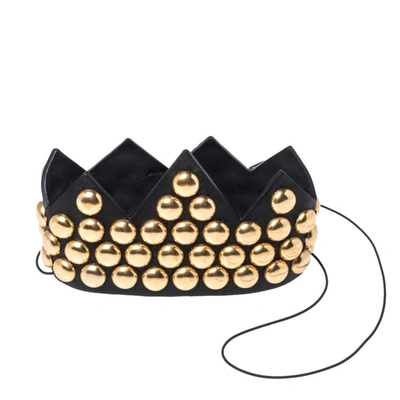 Pre-owned Moschino Black Leather Gold Tone Studded Crown