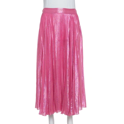 Pre-owned Gucci Pink Lurex Silk Pleated Midi Skirt S