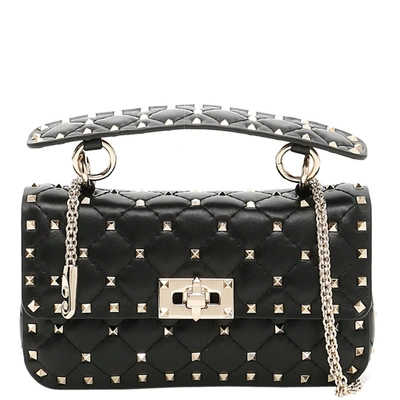 Pre-owned Valentino Garavani Garavani Black Small Leather Rockstud Spike Bag