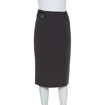 Pre-owned Emporio Armani Dark Grey Crepe Paneled Pencil Skirt M