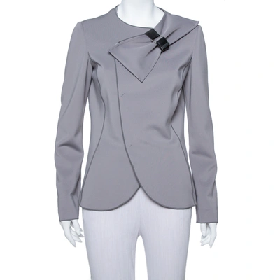 Pre-owned Emporio Armani Anthracite Neoprene Bow Detail Jacket L In Grey