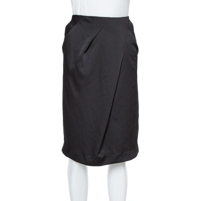 Pre-owned Armani Collezioni Black Georgette Draped Knee Length Skirt L