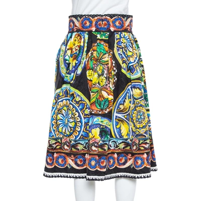 Pre-owned Dolce & Gabbana Multicolor Floral Printed Jacquard Pleated Midi Skirt S