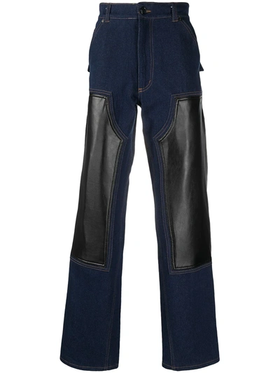 Shop Duoltd Straight Contrast-panel Jeans In Blue