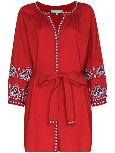 Shop Melissa Odabash Tania Tie-waist Cotton Kaftan In Red