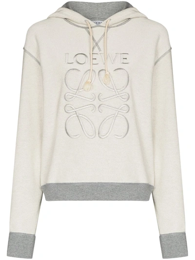 Shop Loewe Anagram Embroidered Cotton Hoodie In Grey