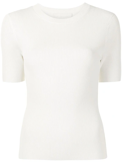Shop Dion Lee Ribbed-knit Short-sleeve Top In White