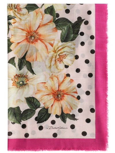 Shop Dolce & Gabbana Floral-print Polka-dot Scarf In Gelb