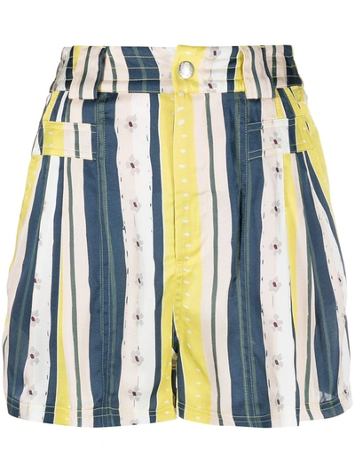 Shop Koché Striped Floral Shorts In Blue