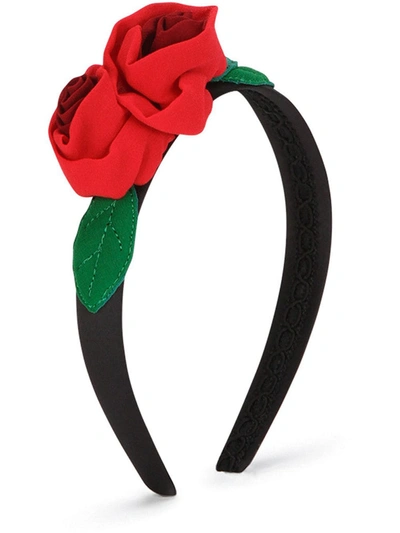 Shop Dolce & Gabbana Rose Appliqué Headband In Black