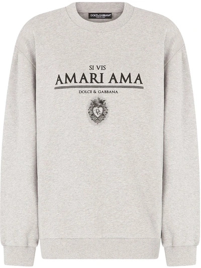Shop Dolce & Gabbana Slogan-print Cotton Sweatshirt In Grey