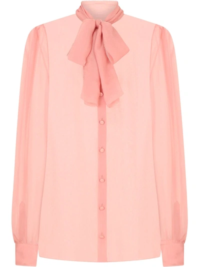 Shop Dolce & Gabbana Pussy-bow Silk Blouse In Pink
