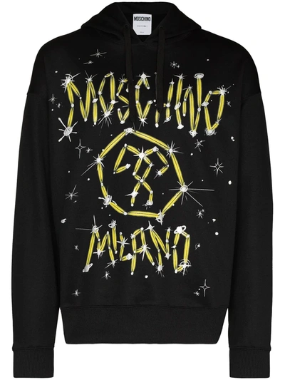 Shop Moschino Graphic Print Hoodie In Black