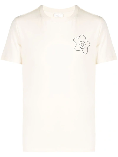 Shop Sandro Embroidered Flower T-shirt In Neutrals
