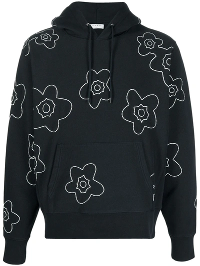 Shop Sandro Embroidered Floral Long-sleeved Hoodie In Blue