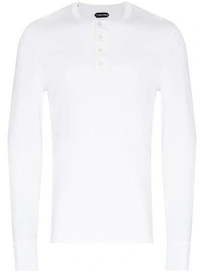 Shop Tom Ford Henley Long-sleeve T-shirt In White