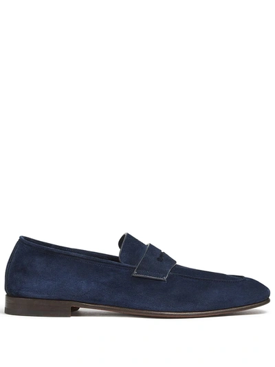 Shop Ermenegildo Zegna Suede Penny Loafers In Blue