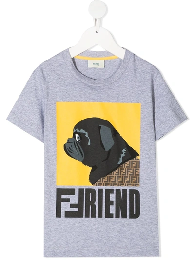 Shop Fendi Dog Print Slogan T-shirt In Grey