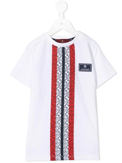 Shop Aigner Monogram Stripe T-shirt In White