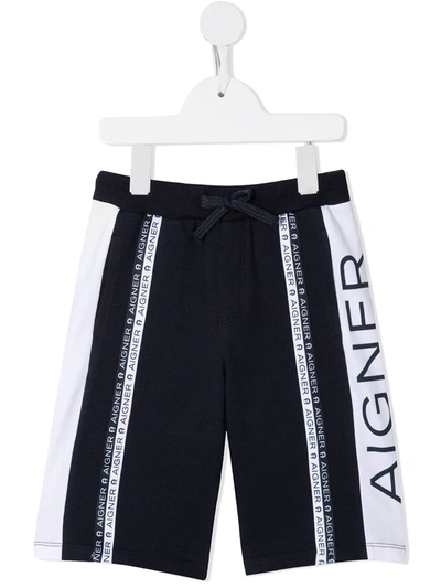 Shop Aigner Logo Stripe Shorts In Blue