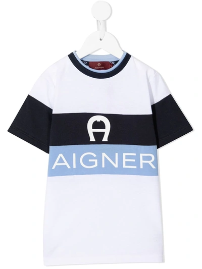 Shop Aigner Logo Stripe T-shirt In White