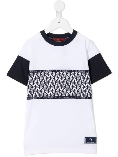 Shop Aigner Monogram Stripe T-shirt In White