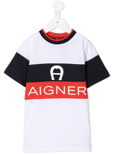 Aigner Kids' Logo Stripe T-shirt In White | ModeSens