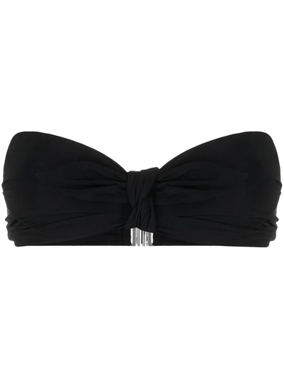 Shop Saint Laurent Bandeau Ruched Bikini Top In Black