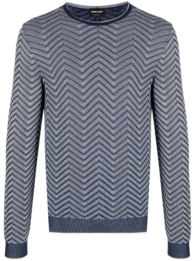 Shop Giorgio Armani Zig-zag Knit Jumper In Blue