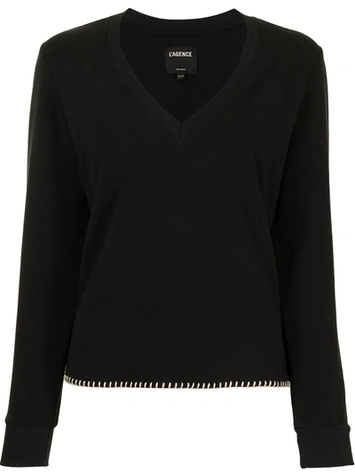 Shop L Agence Helena V-neck Cotton Jumper In Black