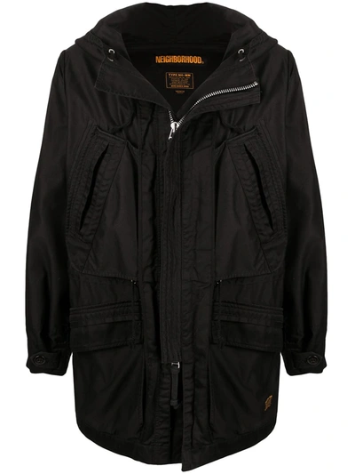 Shop Neighborhood Multiple-pocket Hooded Coat In Black