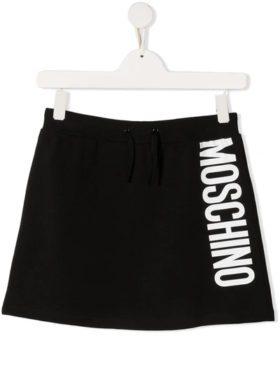Shop Moschino Teen Logo Print Drawstring Skirt In Black