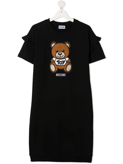 Shop Moschino Teen Teddy Bear Logo-appliqué Dress In Black