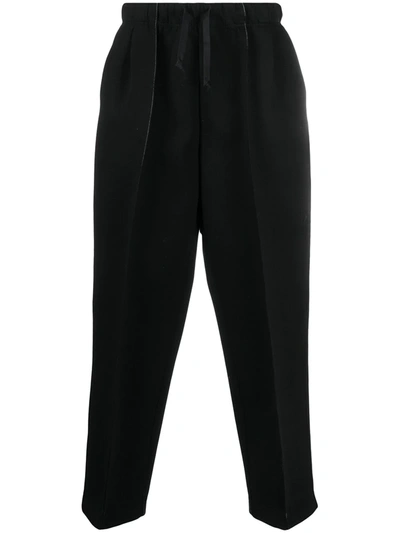 Shop Facetasm Drawstring-waist Cotton Trousers In Black