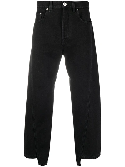 Shop Lanvin Twisted Asymmetric Hem Jeans In Black