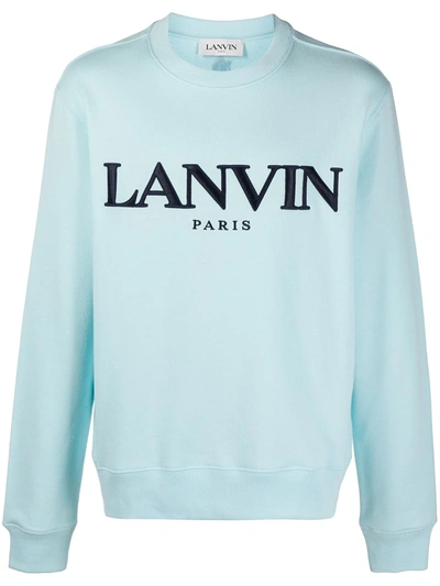Shop Lanvin Logo Embroidered Cotton Sweatshirt In Blue