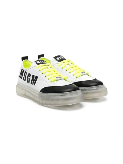Shop Msgm Teen Lace-up Transparent-sole Trainers In White