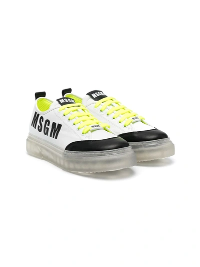 Msgm Teen Lace-up Transparent-sole Trainers In White